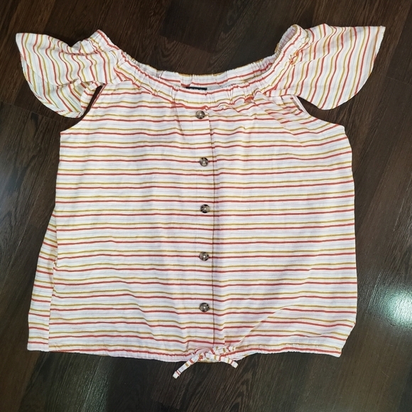 *NWT* a.n.a. Striped Off-the-Shoulder Button Front Blouse | Size L - Picture 1 of 8